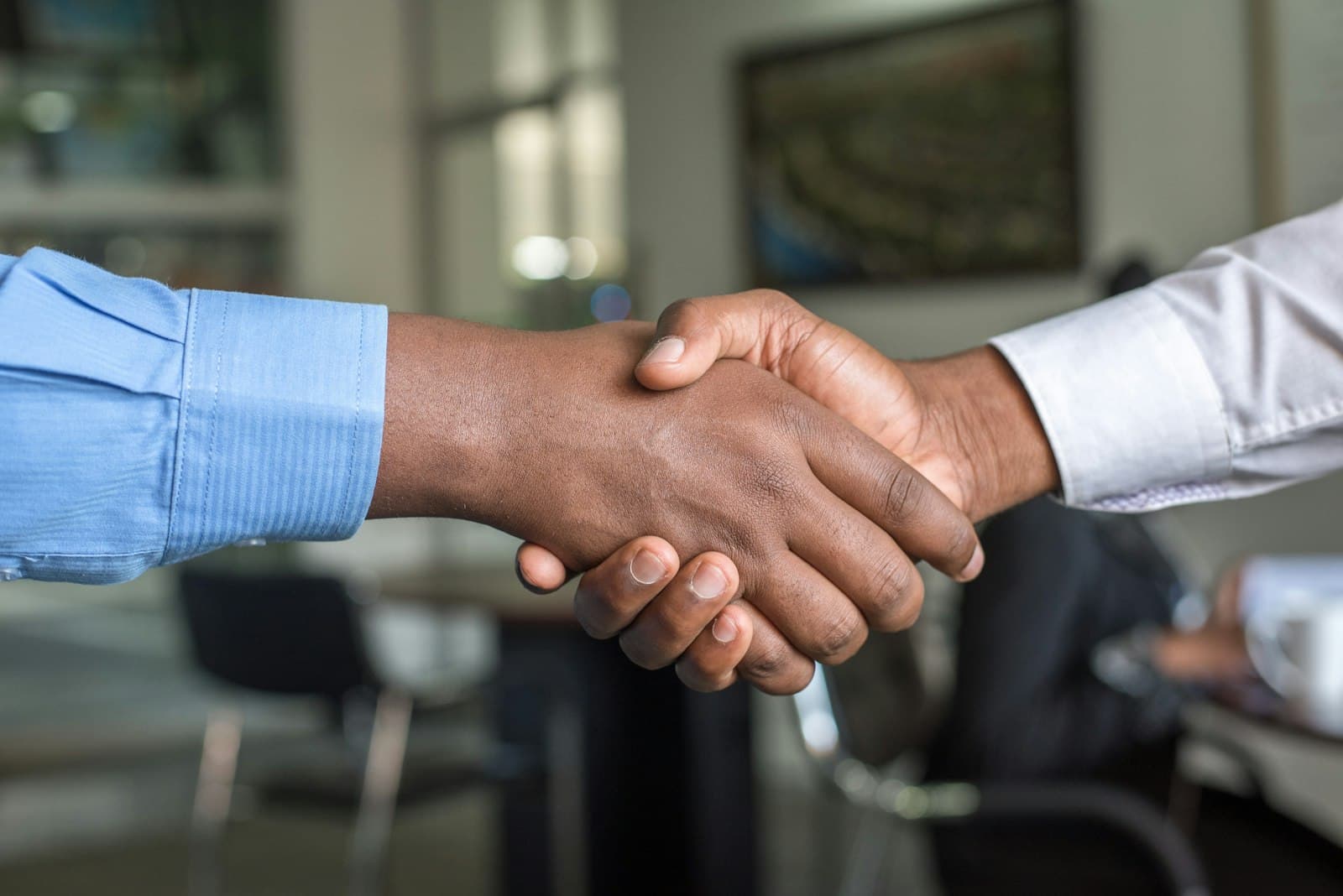 Partners shaking hands to confirm an agreement